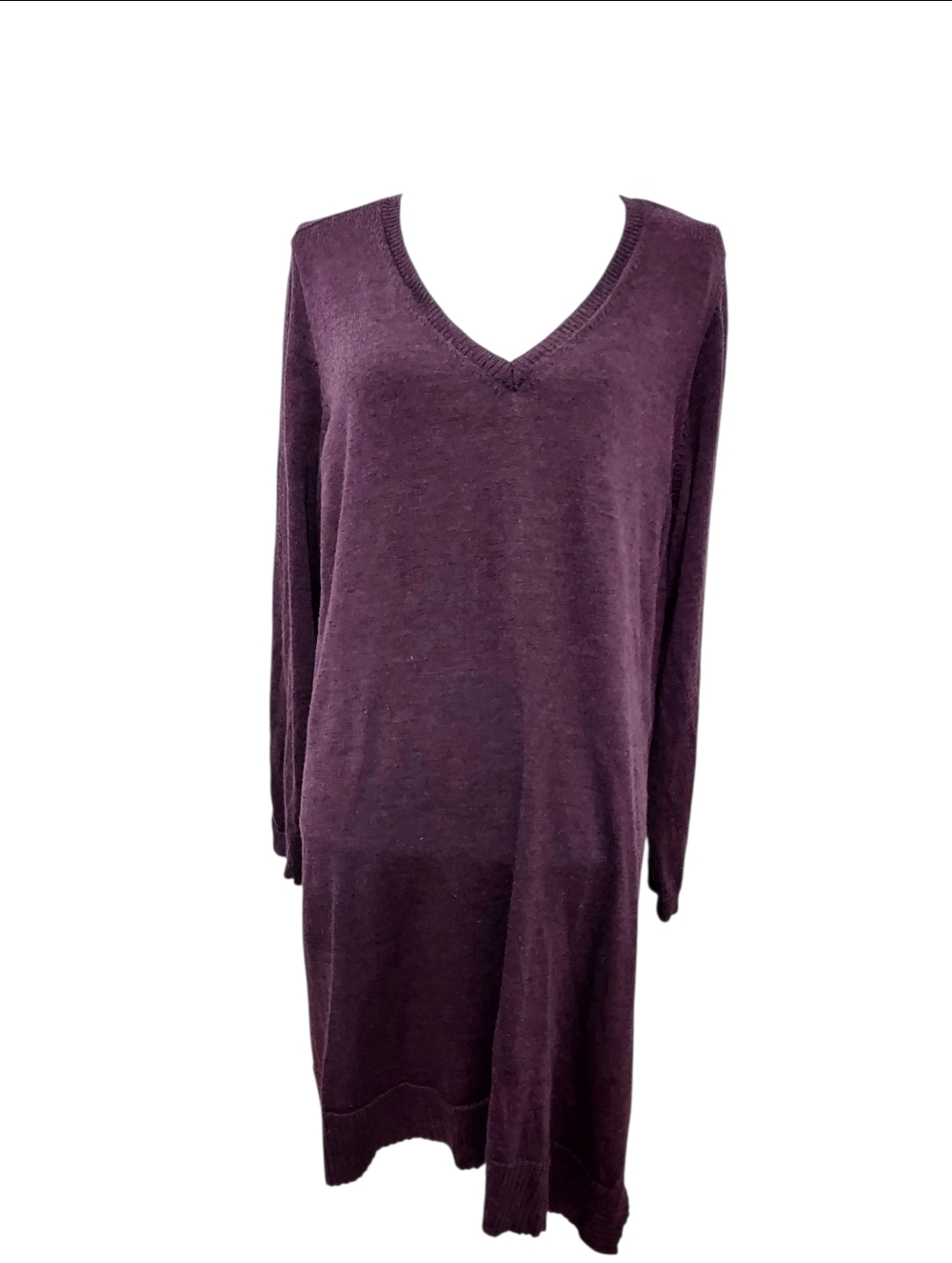 Eileen Fisher Merino Wool V-Neck Plum Asymmetrical Sweater Dress 2X